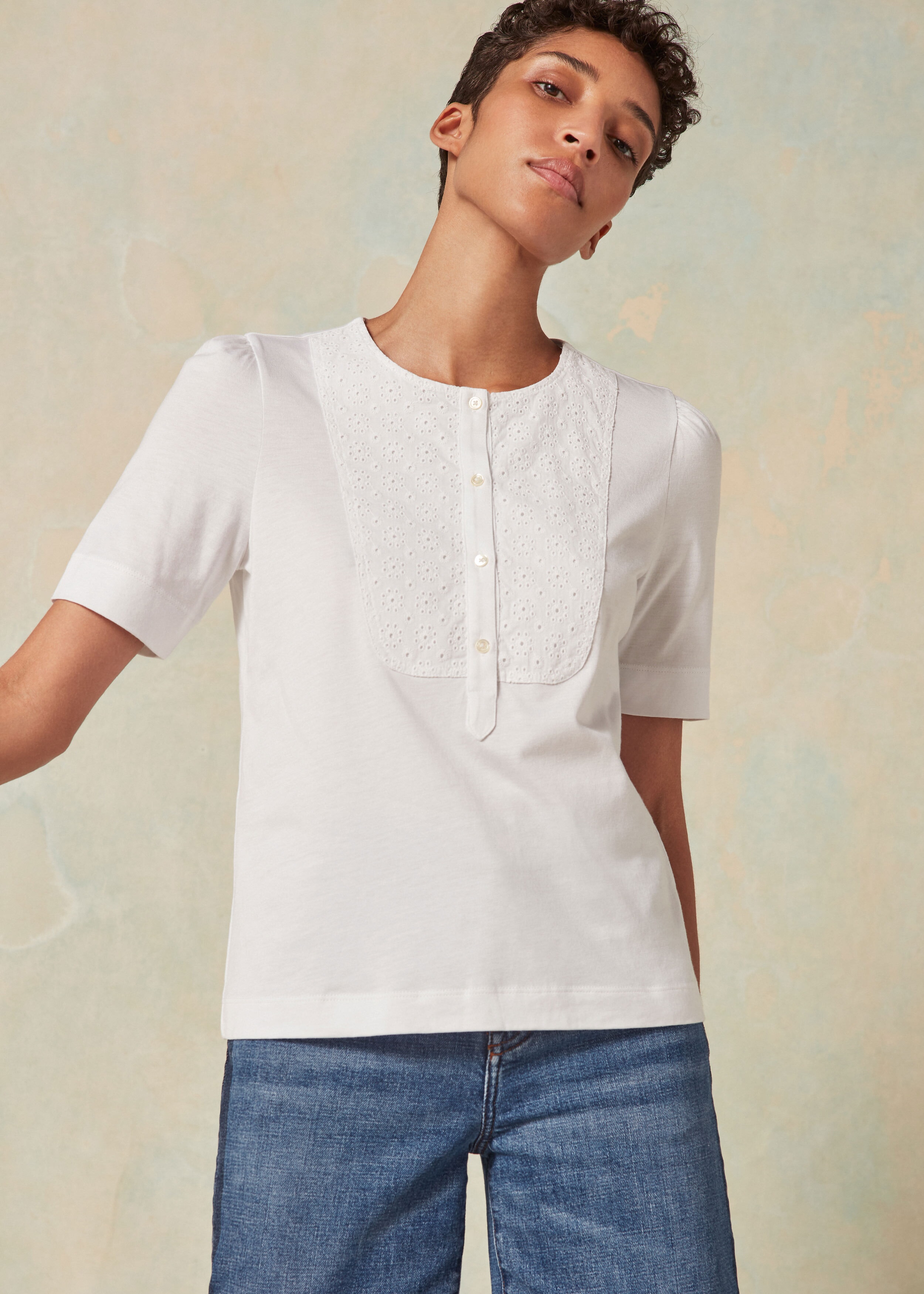 Broderie Bib Tee Fresh White