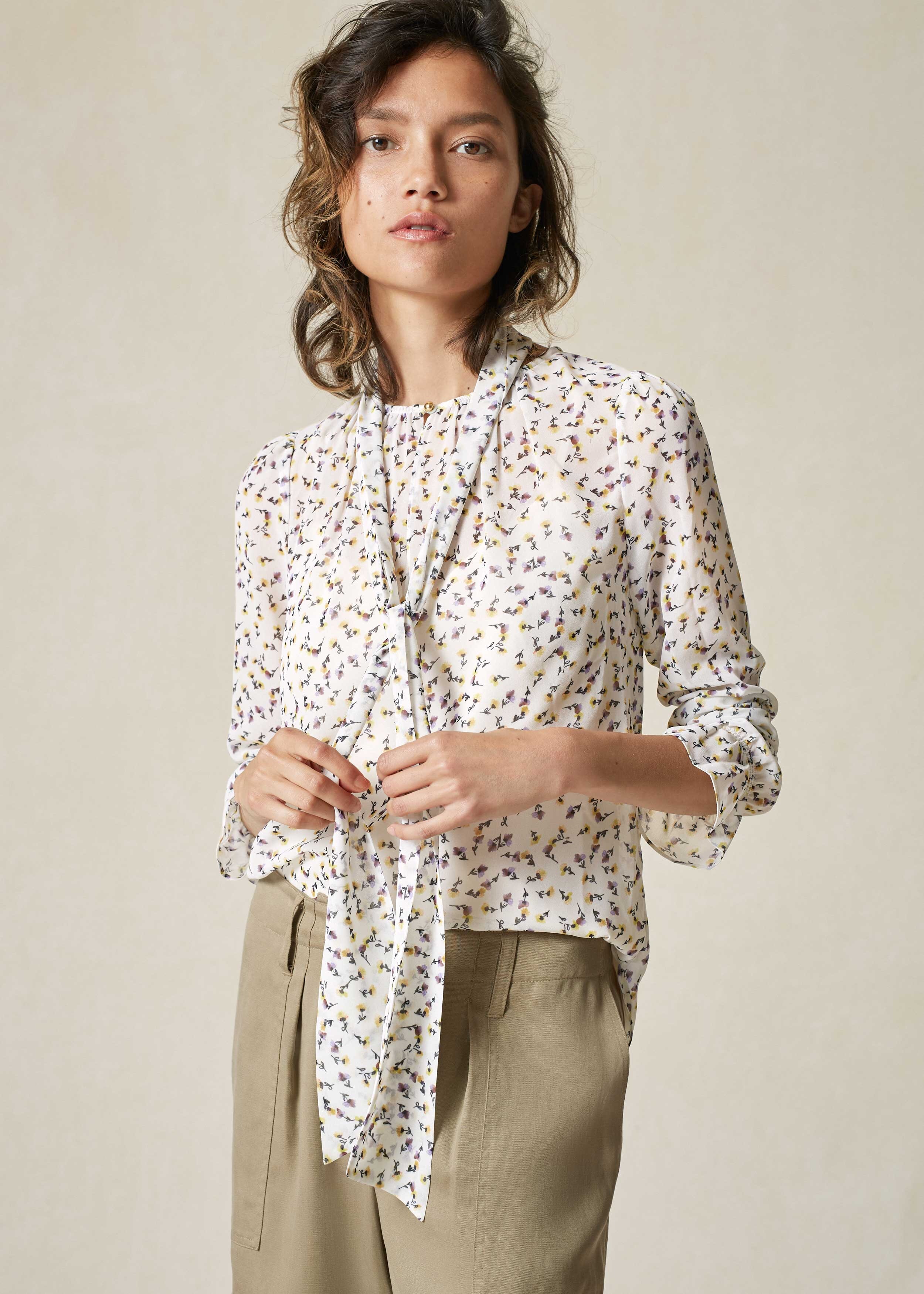 Wild Meadow Floral Double Layer Top + Tie Soft White