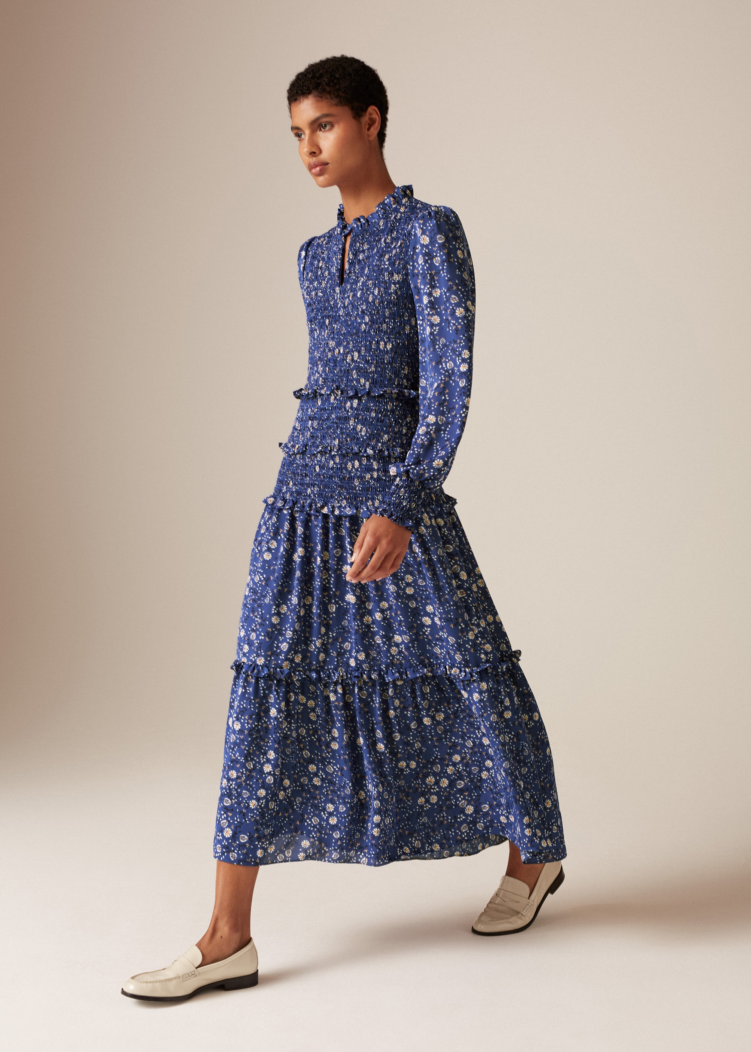 Intricate Floral Print Shirred Maxi Dress | ME+EM