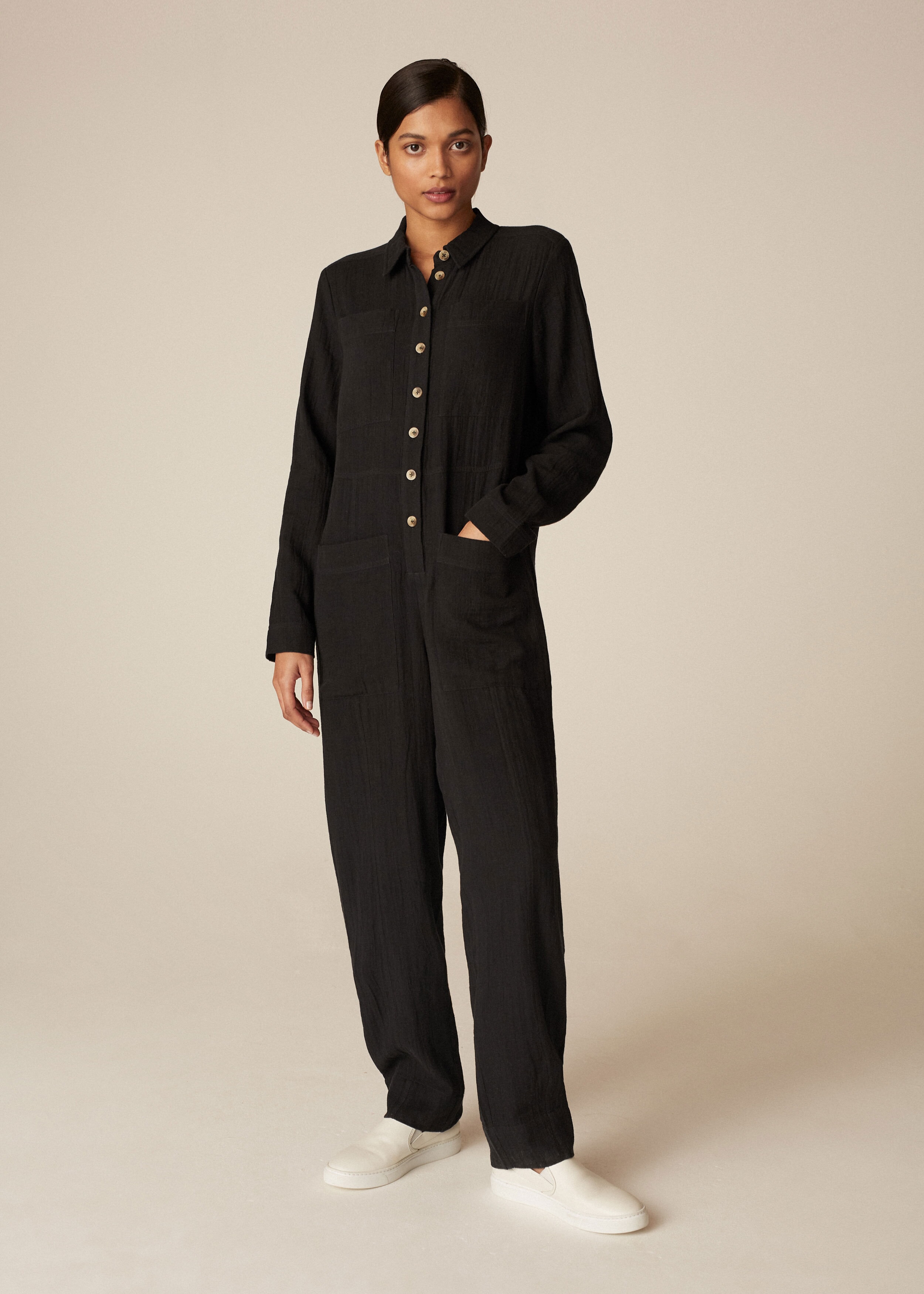 Casual Cotton Cheesecloth Jumpsuit + Belt Black