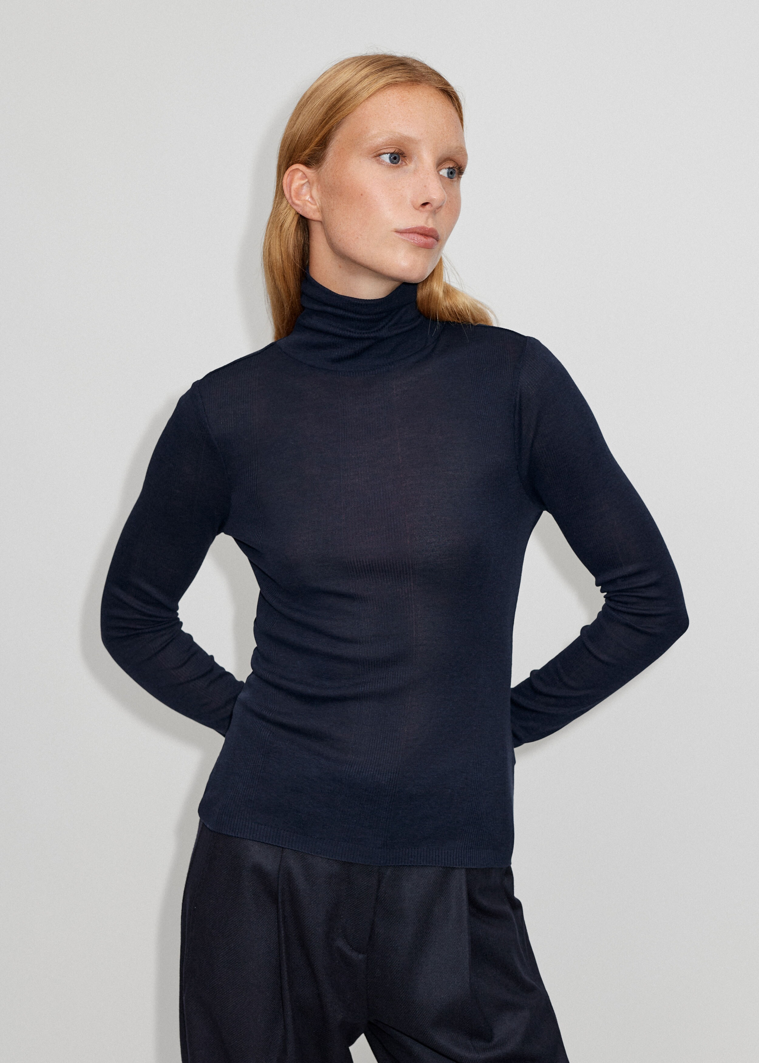 Super Soft Jersey Layering High Neck Top Navy