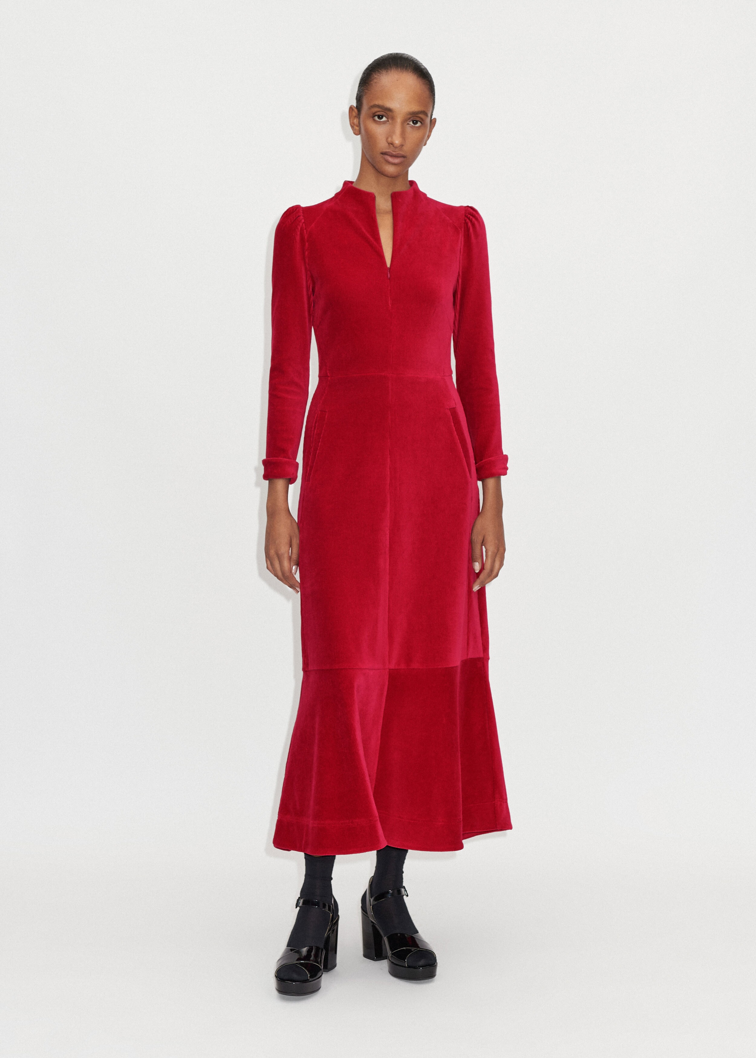 Velour Cord Funnel Neck Dress | ME+EM Racing Red