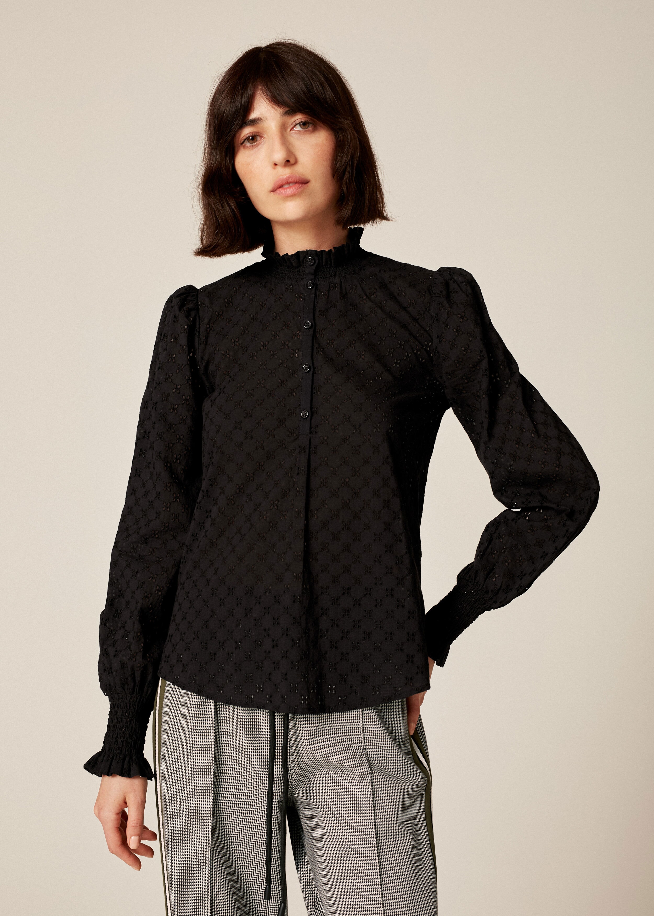 On-Off Layering Broderie Blouse Black