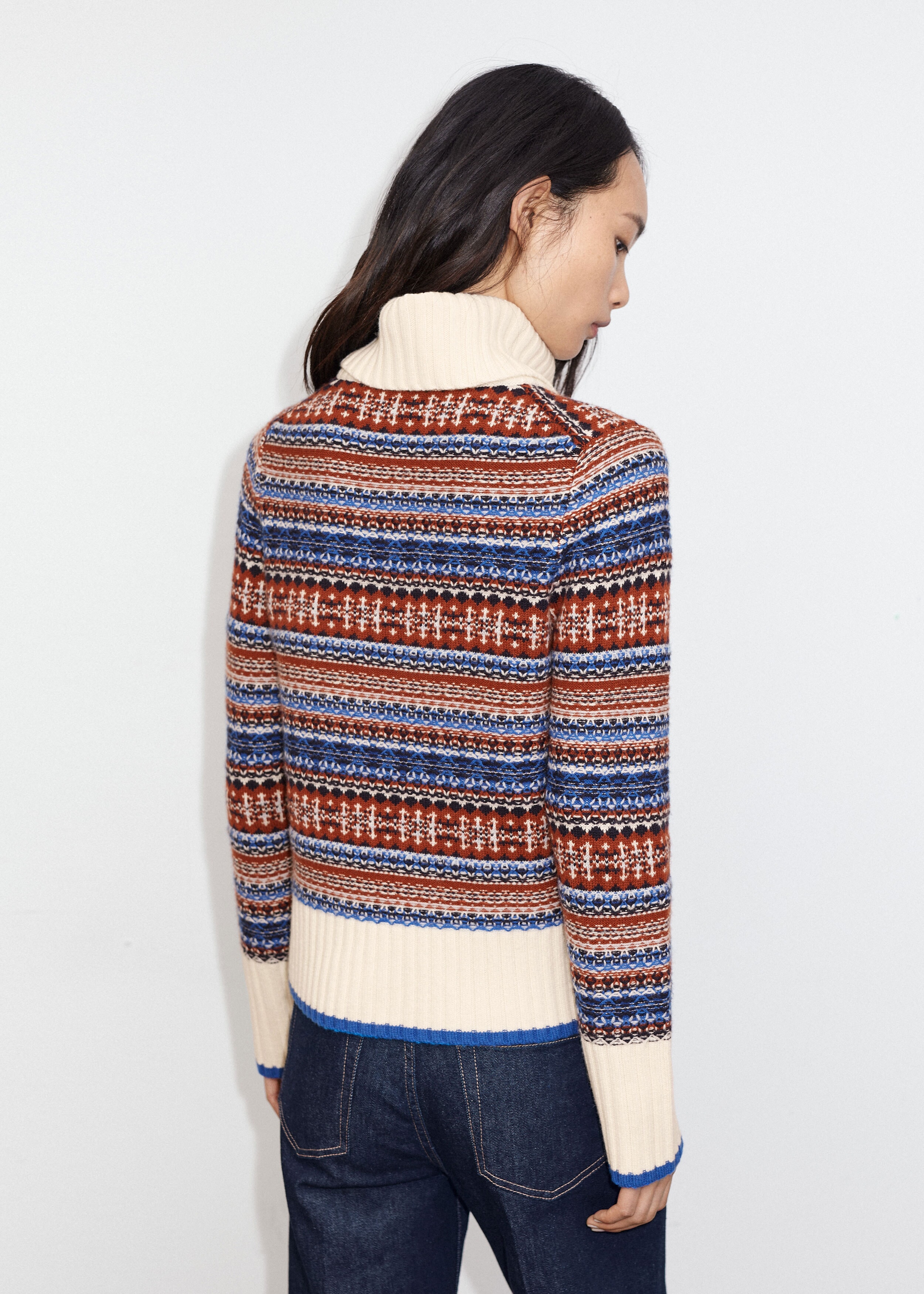 Merino Cashmere Fair isle Box Sweater Cobalt/Chestnut Multi