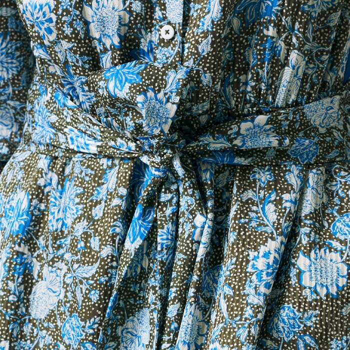 Bright Paisley Short Fit + Flare Dress + Belt Khaki/Palace Blue/Chalk