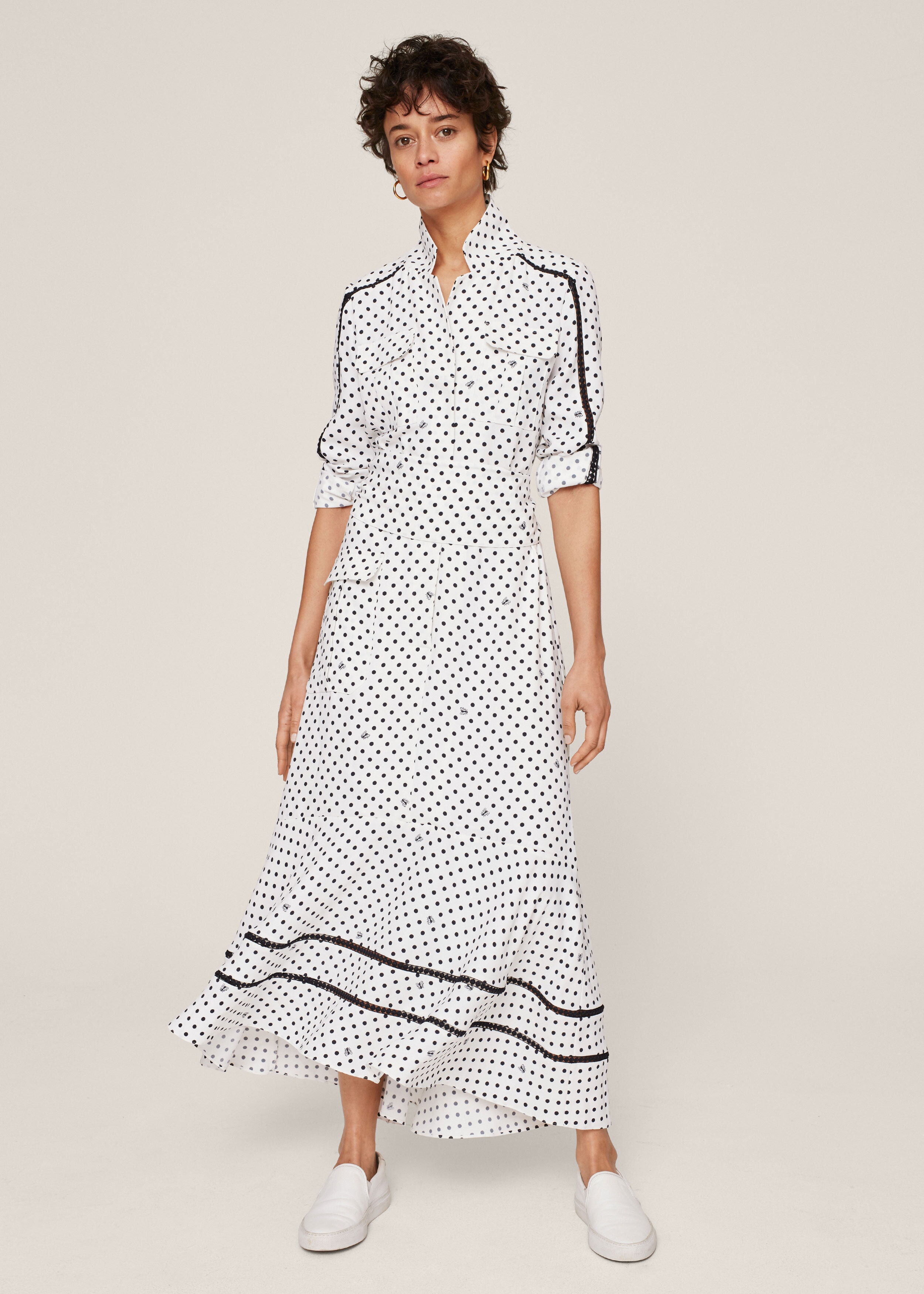 Fly Polka Dot Print Shirt Dress Soft White/Black