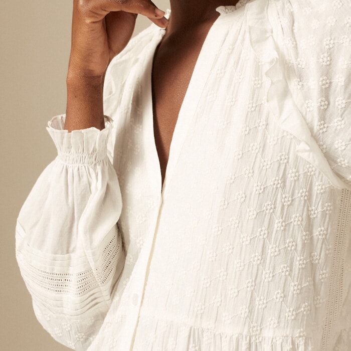Embroidered Cotton Midi Dress + Belt Soft White