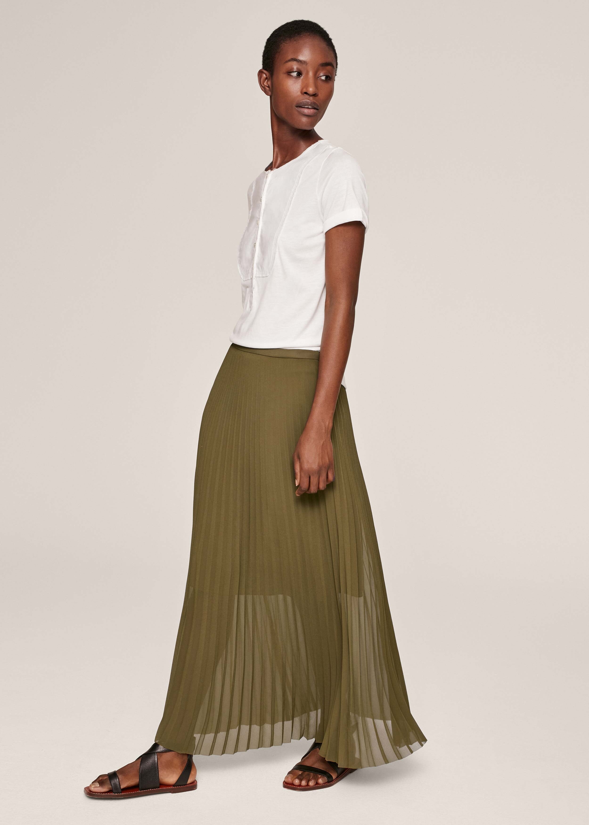 Double Layer Pleat Skirt Olive