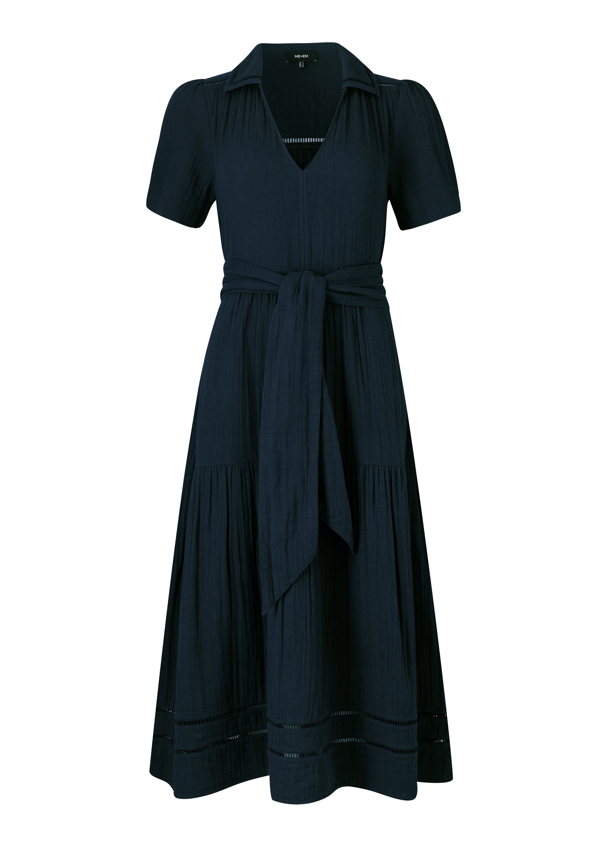 Cheesecloth Midi Shirt Dress + Belt Navy