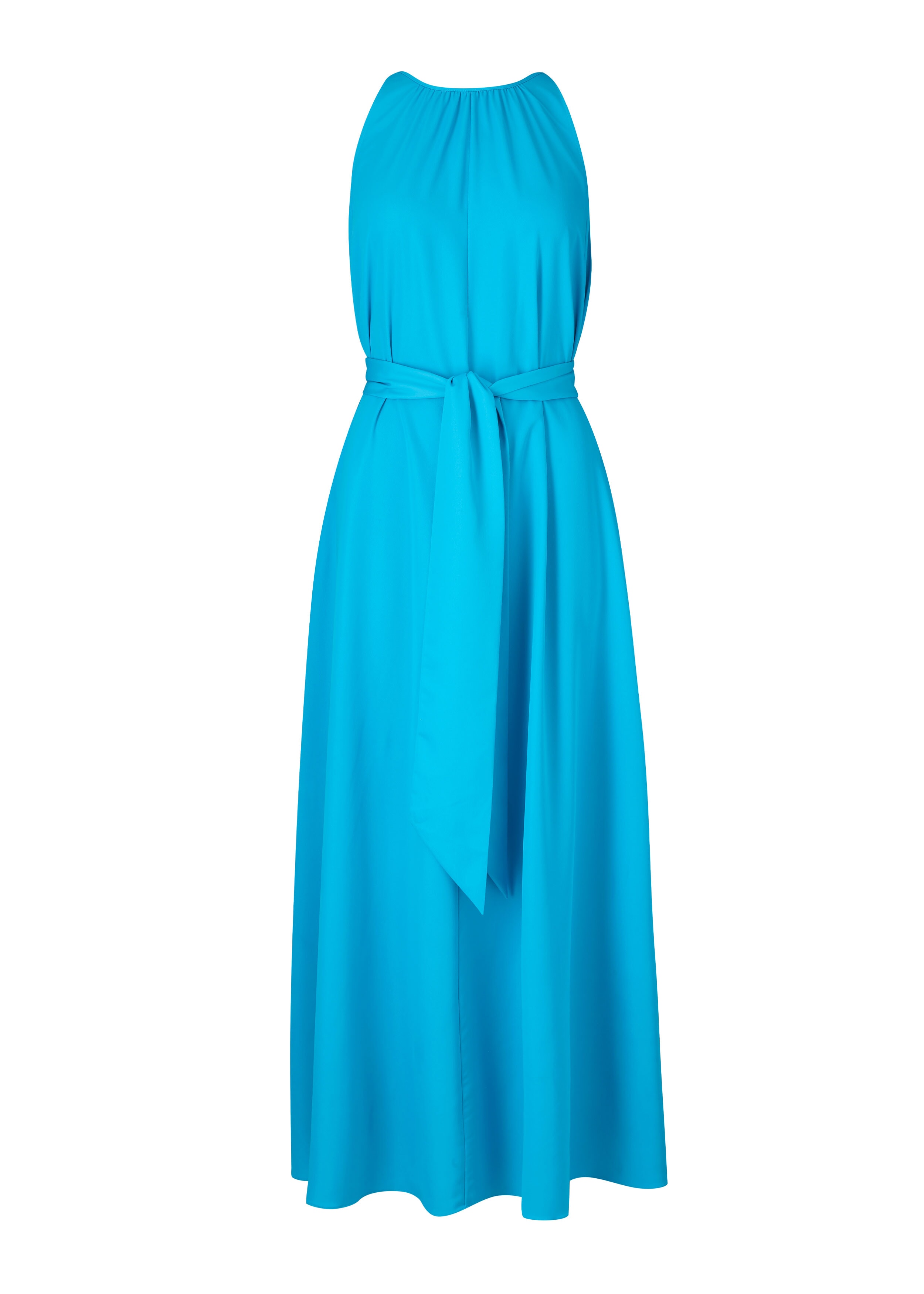 Statement Satin Halterneck Maxi Dress + Belt Aqua