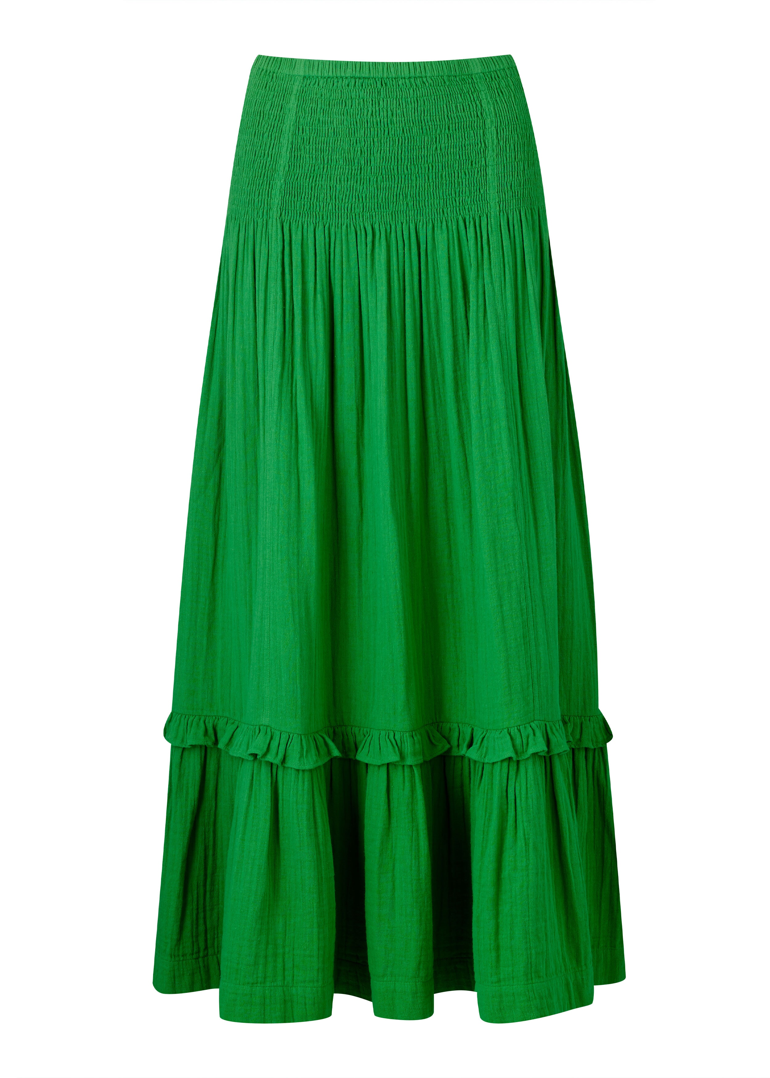 Cheesecloth Shirred Maxi Skirt Island Green