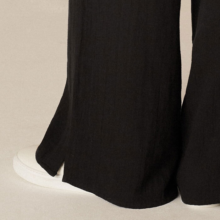 Cotton Cheesecloth Drawstring Wide-Leg Trouser Black